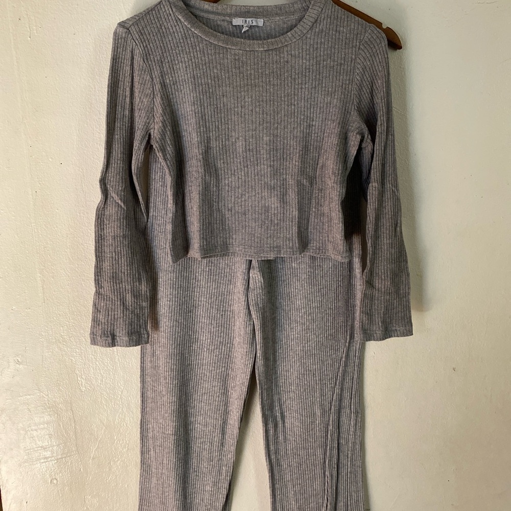 Gray Ribbed Two-Piece Set